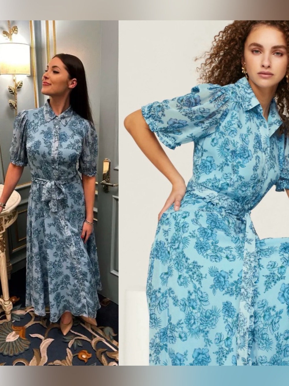 Derek Lam 10 Crosby Light Blue Floral Shirt Dress with Tie Waist size 44 or US 8